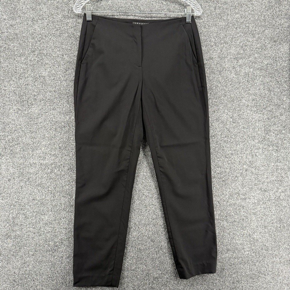 Theory Wool Pants Womens 2 Black High Rise Tapered Office Career Ladies Classy